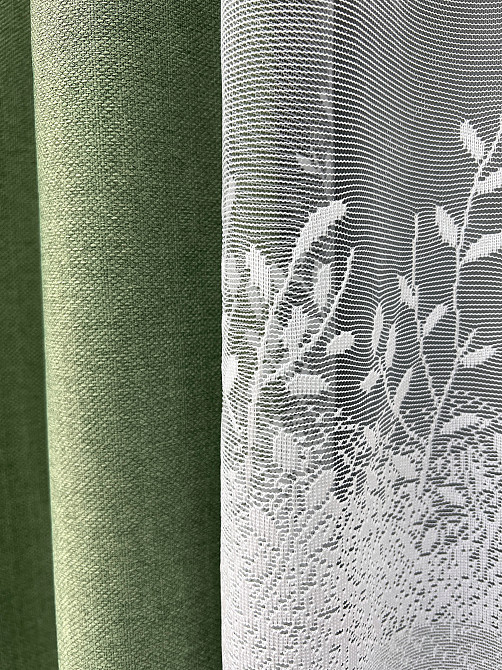 Комплект штор VR-Textil Шеніл 150х270 2шт і Тюль 600х270 1684ш-1680т Зелений з білим 71-199/5 Київ - фото 5