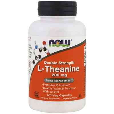Амінокислота Now Foods L-Теанін, L-Theanine, Double Strength, 200 мг, 120 вегетаріа (NOW-00148) Вінниця
