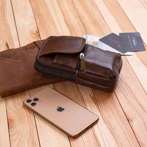 Сумка-барсетка на ремень брюк кожаная Vintage 20352 Коричневая Киев