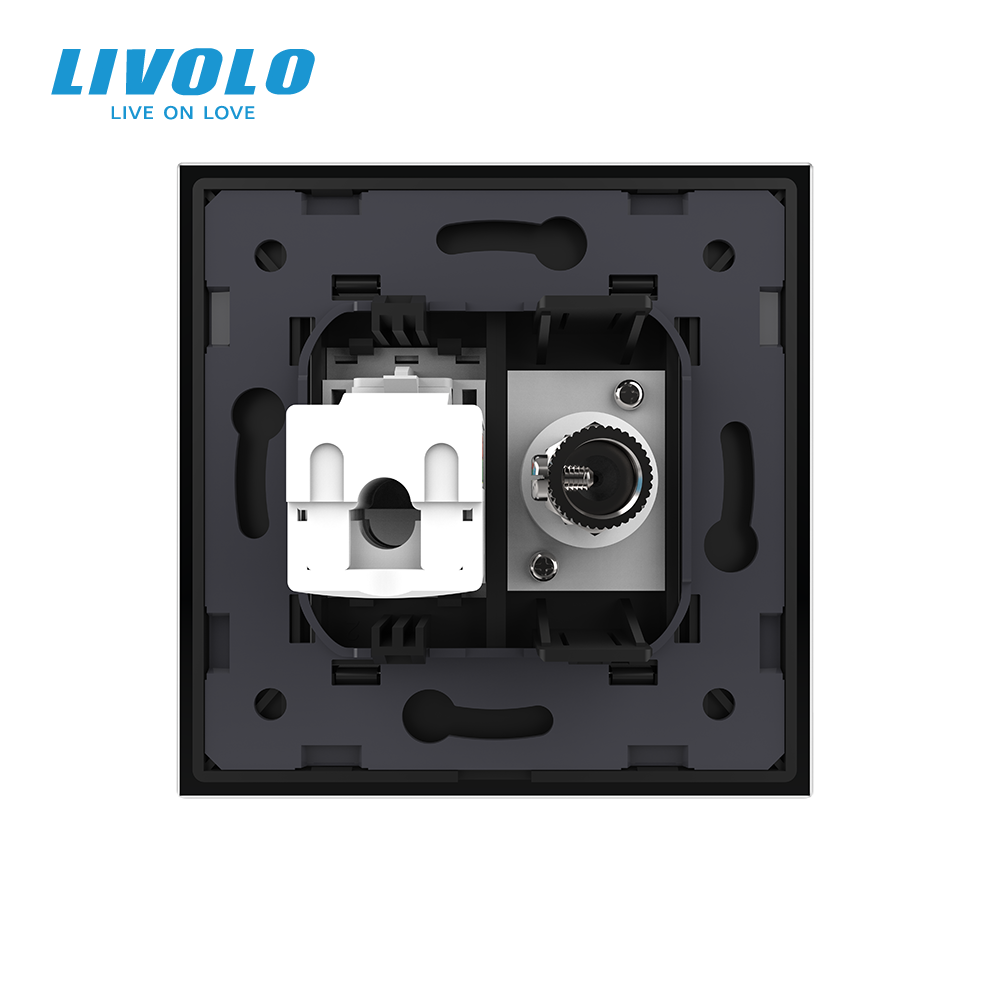 LIVOLO Розетка комп'ютерна RJ-45 і ТБ розетка LIVOLO чорна матова скло Коломия - фото 8