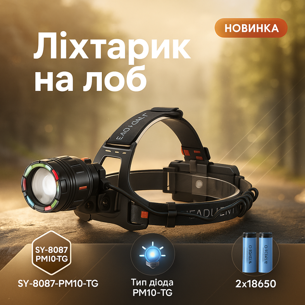 Налобний ліхтар з usb зарядкою SY-8087-PM10-TG, Потужний ліхтарик світлодіодний на голову ZI-73 Львів - фото 18