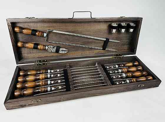 Подарунковий набір шампурів в дерев'яному кейсі для пікніка КІЗЛЯР, ручної роботи (шампура і аксесуари) HAPPY DAYS Тернопіль