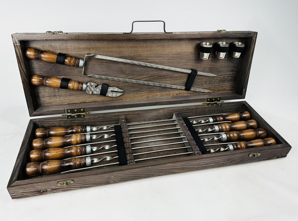 Подарунковий набір шампурів в дерев'яному кейсі для пікніка КІЗЛЯР, ручної роботи (шампура і аксесуари) HAPPY DAYS Тернопіль - фото 2