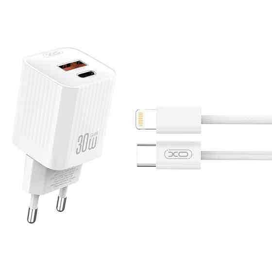 Мережевий зарядний пристрій XO L149 PD30W 1USB-A+1USB-C + Lightning кабель білий Львів