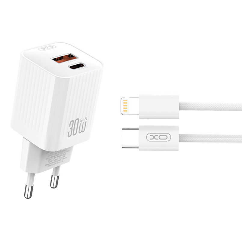 Мережевий зарядний пристрій XO L149 PD30W 1USB-A+1USB-C + Lightning кабель білий Львів - фото 1