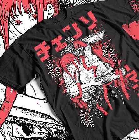 Футболка для хлопчика з аніме принтом Людина-бензопила оверсайз (зріст від 165 до 180) Чорний AnimeJ0264m Дніпро