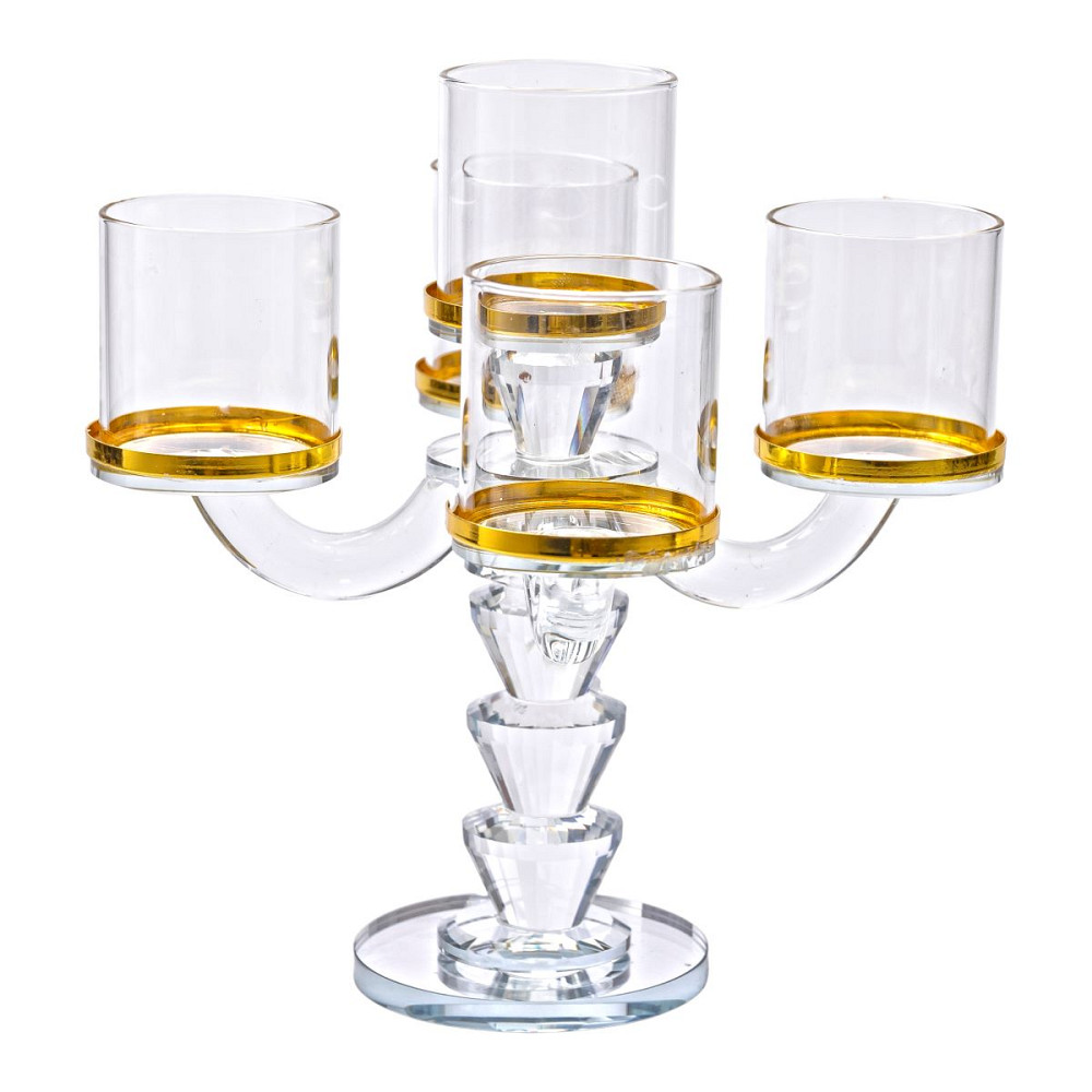 Канделябр на 5 свічок 19×19×23 см підсвічник скляний декоративний із золотою окантовкою HP-4-36 Коломия - фото 2