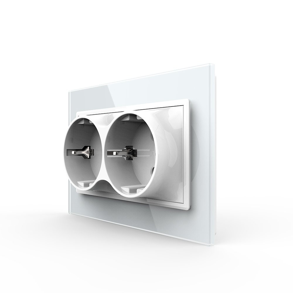 Подвійна електрична розетка в один підрозетник з заземленням LIVOLO, біла, скляна рамка, 250В 16А (VL-C7CTF16A.TF16A-WP) Коломыя - изображение 8