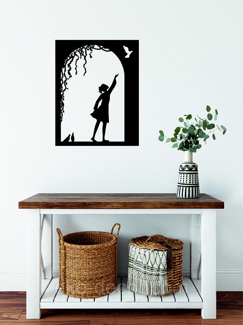 Декоративное настенное Панно «Девочка и голубь» Декор на стену 90*71 см, Черный Киев - изображение 7