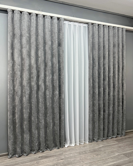 Комплект готовых штор VR-Textil Шенилл премиум VELMIRA Rich № 1923ш Серый 150х290 см 2 шт (33-0989) Киев - изображение 4