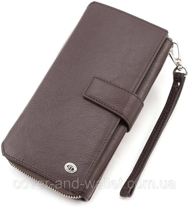 Коричневий шкіряний гаманець клатч ST 228 Київ - фото 1
