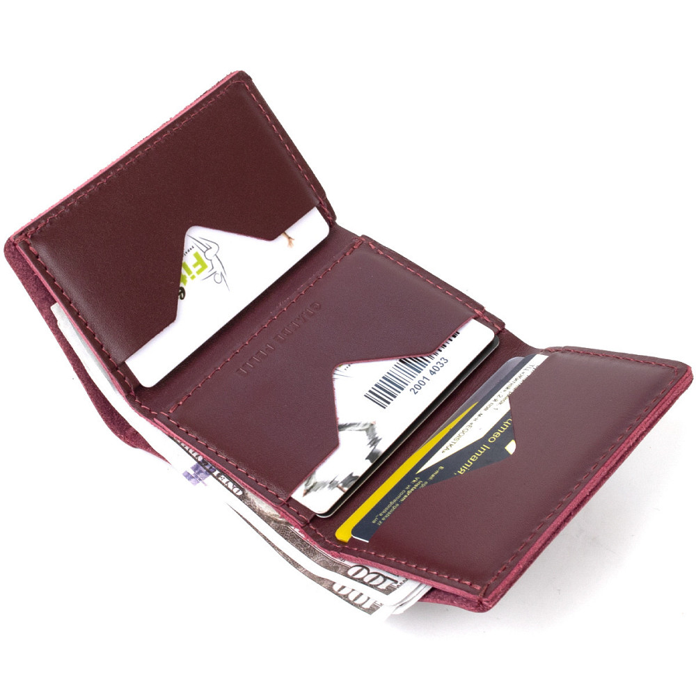 Глянсове шкіряне портмоне Бордовий (GRANDE PELLE) Київ - фото 10