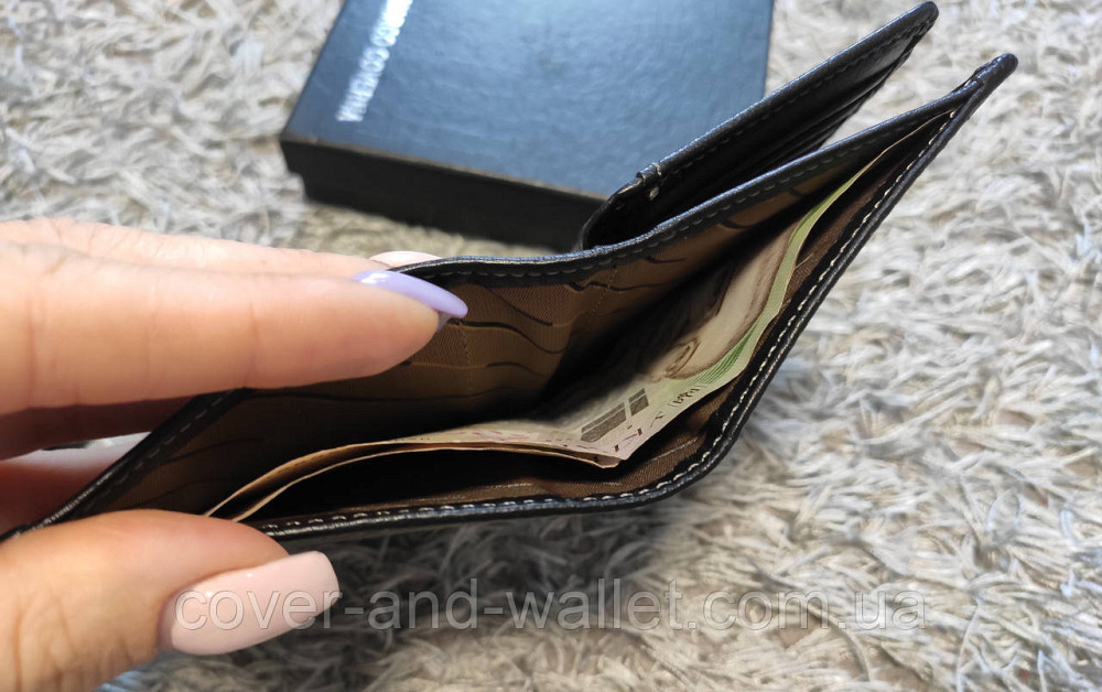 Маленький кожаный кошелек на много карт черного цвета Marco Coverna Киев - изображение 6