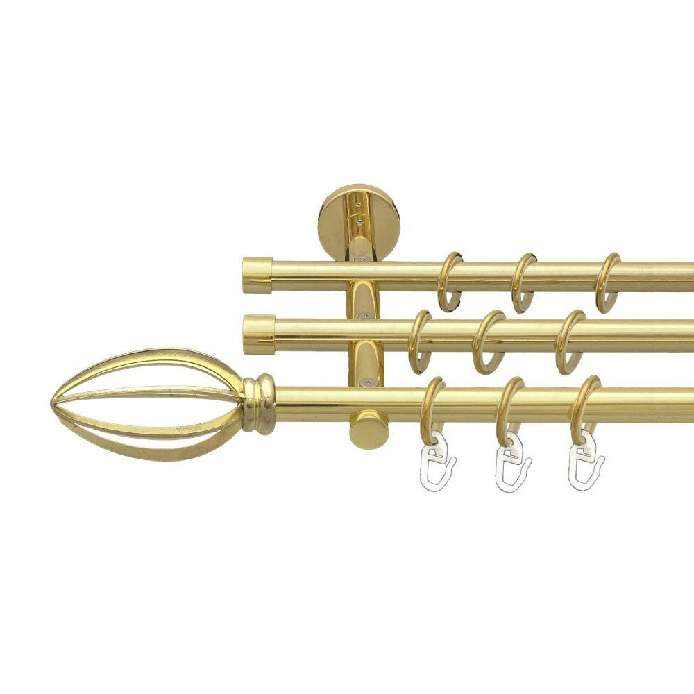 Карниз Orvit Пантеон металевий трирядний циліндр (20 см) гладка труба кільце металеве Золото 16\16\16 мм 200 см (00-00014724) Львів - фото 1