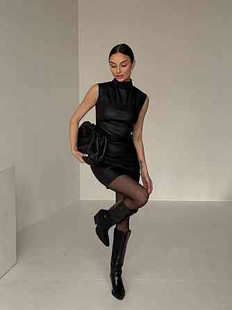 Женское базовое мини платье из эко кожи Черный, 42/44 Одесса