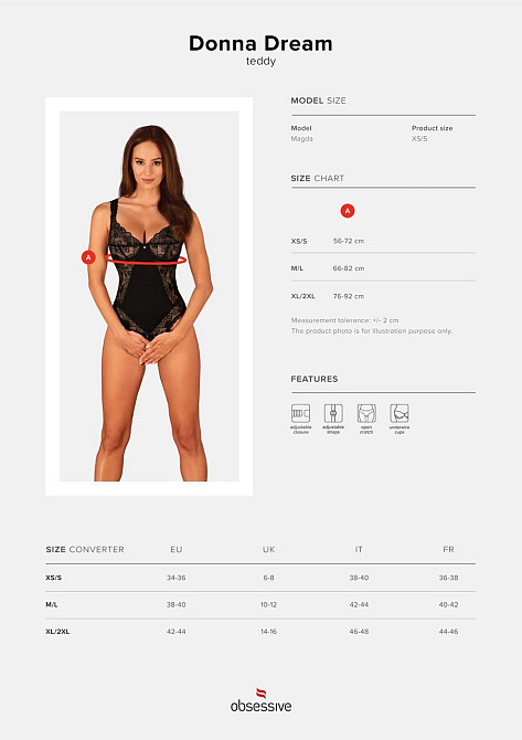 Мереживне боді Obsessive Donna Dream crotchless teddy M/L Black, відкритий доступ Sex Aura Київ - фото 5