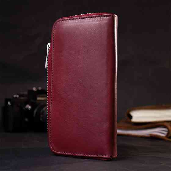 Містке портмоне з натуральної шкіри Бордовий (GRANDE PELLE) Київ