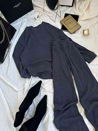 Женский базовый теплый костюм: кофта и брюки ангора рубчик Серый, 44/46 Одесса