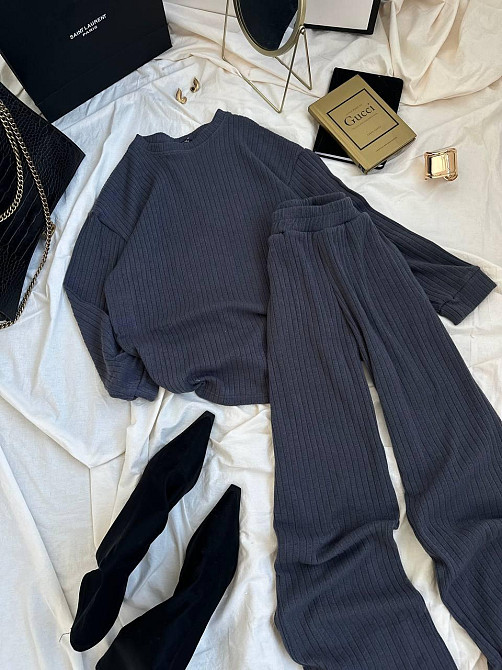 Жіночий базовий теплий костюм: кофта та штани ангора рубчик Сірий, 44/46 Одеса - фото 2