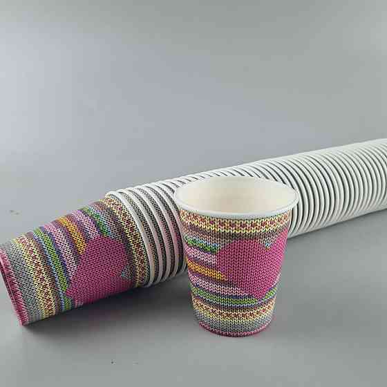 Бумажные стаканы цветные 175мл  "СЕРДЦЕ ВЯЗАНОЕ"  Маэстро (50 шт) Харьков