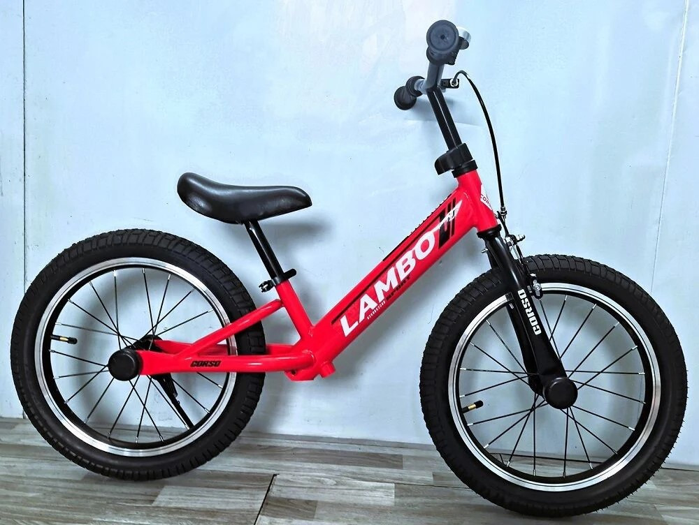 Велобіг CORSO LAMBO сталева рама надувні колеса 16' підніжка дзвіночок Червоний (LB-16745) Чернігів - фото 1