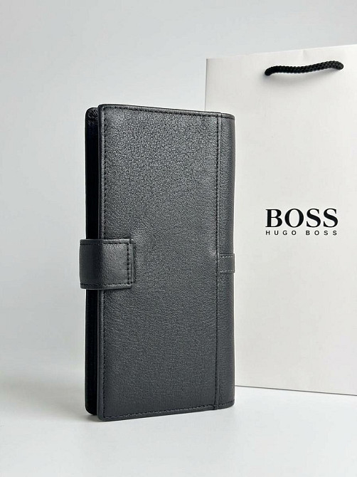 Чоловіче шкіряне портмоне на кнопці Boss (7706) Київ - фото 2