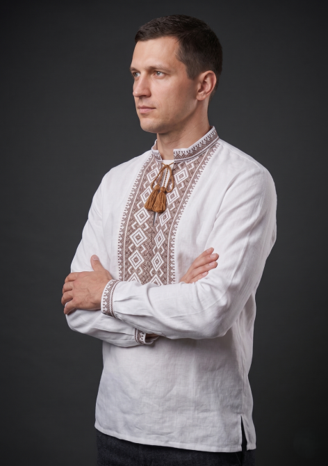Мужская рубашка-вышиванка с коричневым орнаментом Киев - изображение 5