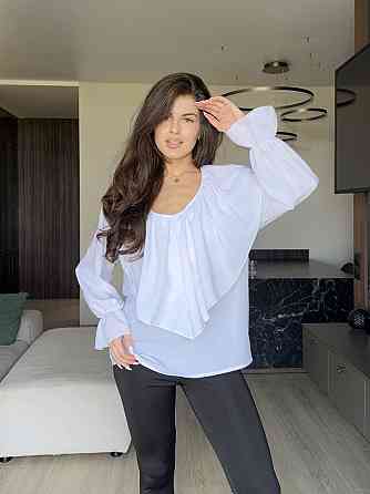 Жіноча легка романтична блуза з воланами креп-шифон Білий, 46/48 Одеса