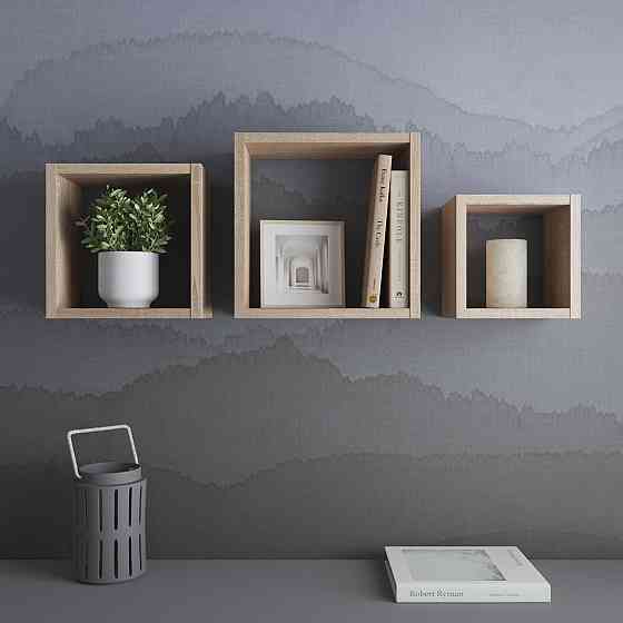 Полки на стену VAYS, комплект квадратных навесных полок из 3шт M-38 Дуб Сонома Львов