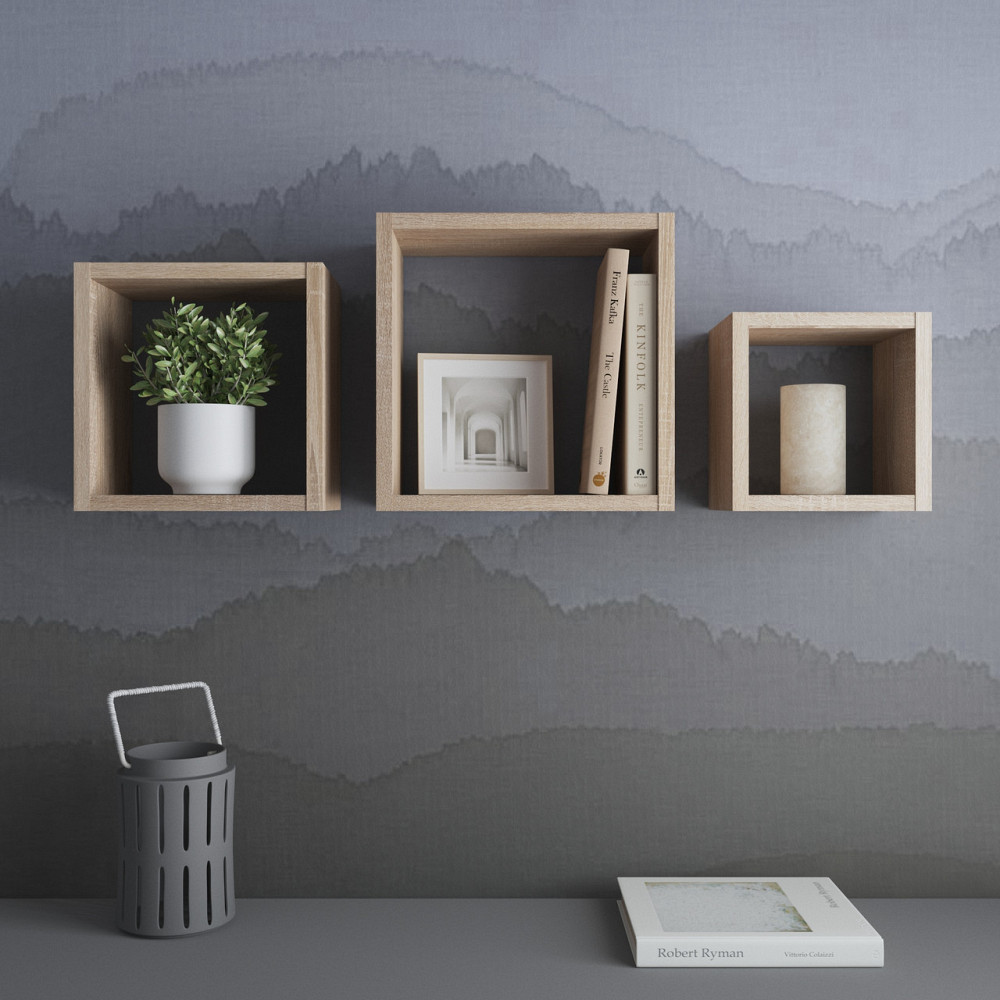 Полки на стену VAYS, комплект квадратных навесных полок из 3шт M-38 Дуб Сонома Львов - изображение 1