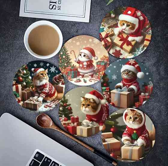 Комплект різдвяних підставок під чашки 6 шт №6 Смела