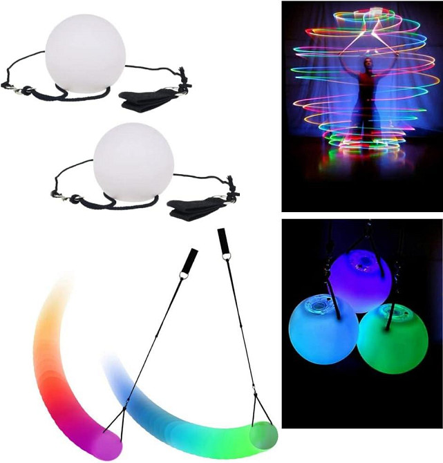 POI м’ячі з підсвіткою 2 шт, світлодіодні кульки для жонглювання, танцю, фар-шоу, пої реквізит для танців хоббі Київ - фото 1