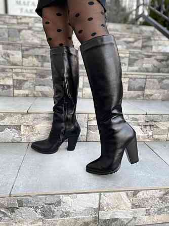 SANTINI Стильні жіночі зимові чоботи шкіряні на підборах чорні теплі, на хутрі 955720-11 р. 36- Коломыя