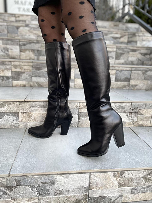 SANTINI Стильні жіночі зимові чоботи шкіряні на підборах чорні теплі, на хутрі 955720-11 р. 36- Коломыя - изображение 2