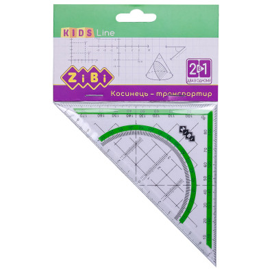 Лінійка ZiBi Kids Line Косинець 2 в 1,140мм, 90 ° / 45 °, з салатовою смужкою, блістер (ZB.5623-15) Вінниця - фото 1