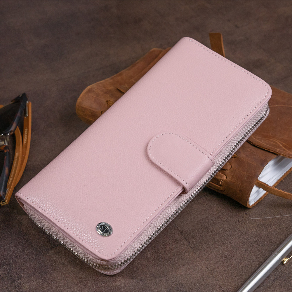 Вертикальный вместительный кошелек из кожи женский ST Leather 19303 Розовый Киев - изображение 2