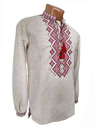 Лляна чоловіча вишиванка з орнаментом Святкова червона Київ