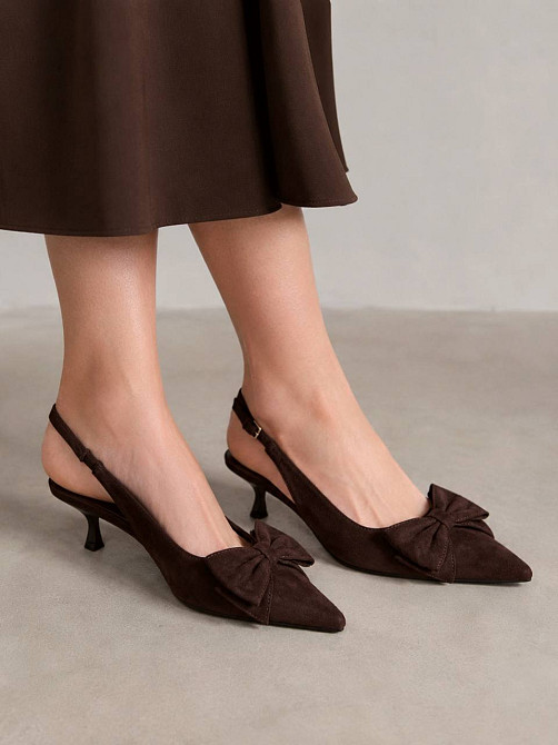 Туфлі жіночі Meideli 2051-13 slingback човники з бантом на підборах коричневі, 35, 22,8 см Київ - фото 6