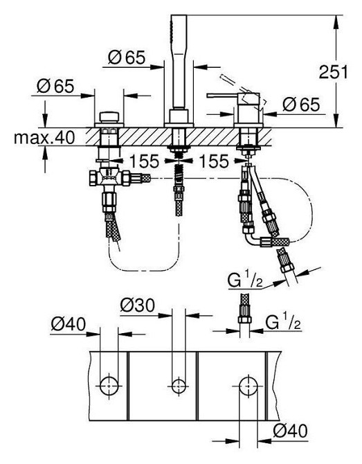 Смеситель для ванны Grohe Essence на 3 отверстия (19976001) Киев - изображение 2