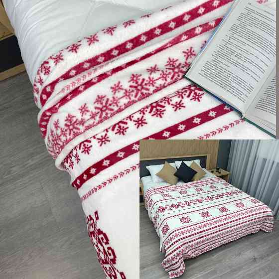 Плед-покривало Decorator WellSoft ETNO 180х210 см з різдвяним принтом Білий з червоним (87-278) Київ
