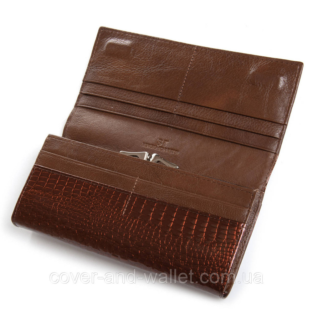 Коричневий жіночий гаманець в лаковій шкірі на магнітній фіксації ST Leather Київ - фото 4