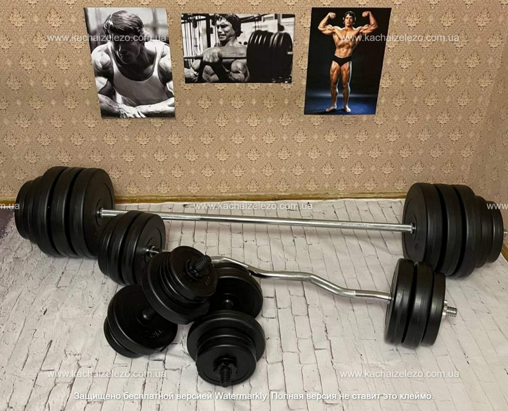 Лавка для жиму з тренажерами + 4 грифа + блінами 130 кг Гантелі, гирі, штанги та диски комплект Київ - фото 3