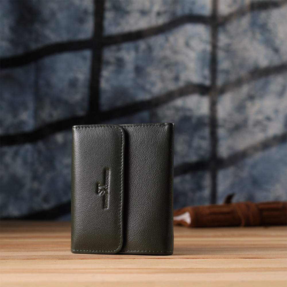 Стильний гаманець середнього розміру із натуральної шкіри ST Leather 23075 Зелений Київ - фото 3
