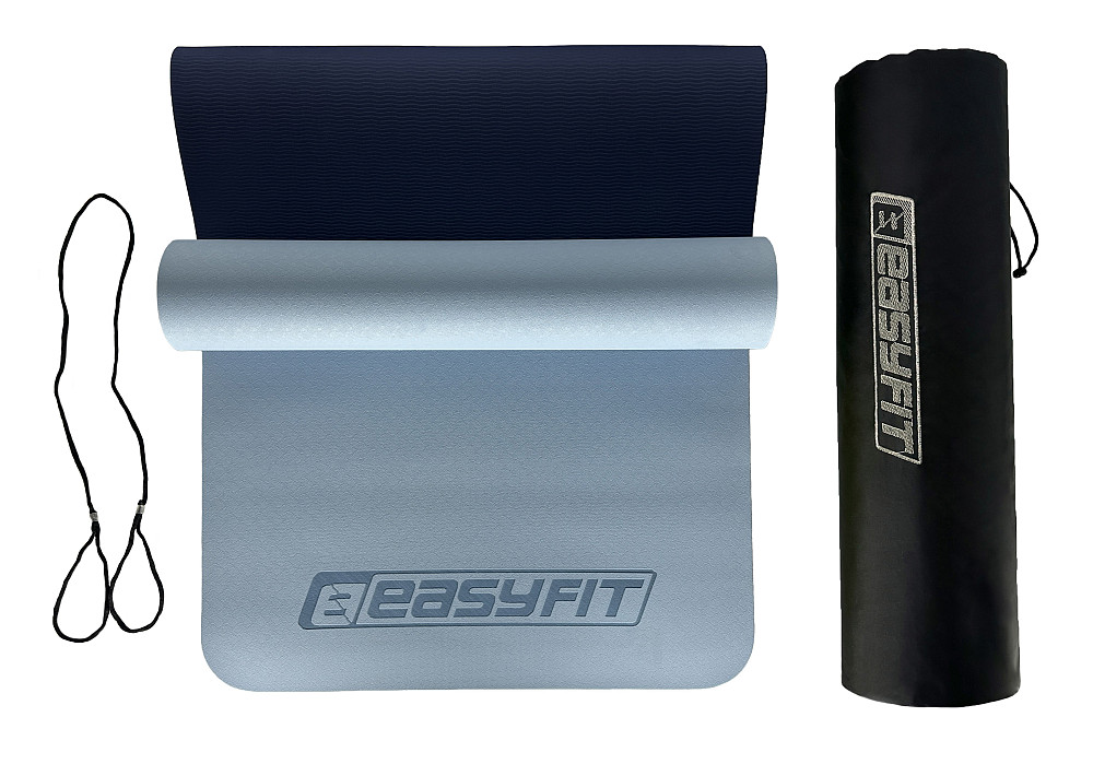 EasyFit Килимок для йоги та фітнесу EasyFit TPE+TC 6 мм двошаровий + Чохол блакитний-синій Коломыя - изображение 5