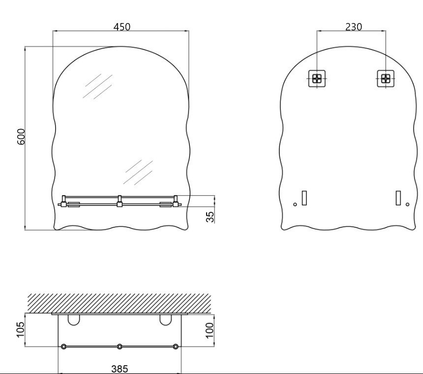 Дзеркало настінне Zerix MIRRA MRZ02-450x600x105 прямокутне з дугоподібним верxом та фігурними бокам  ( ZX5619 ) 33743 Харків - фото 2
