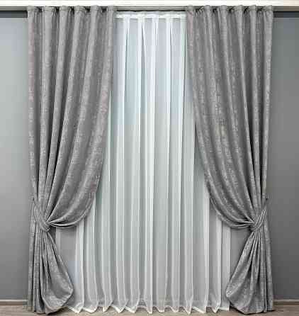 Комплект готовых штор VR-Textil Жаккард Sultan YL № 1212 ш Серый 150х270 см 2 шт (33-0037) Киев