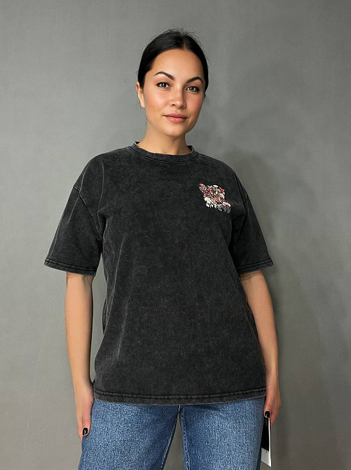 Футболка жіноча A-N 27005 тай-дай варена з квітковим принтом на спині, чорний, one size Київ - фото 1