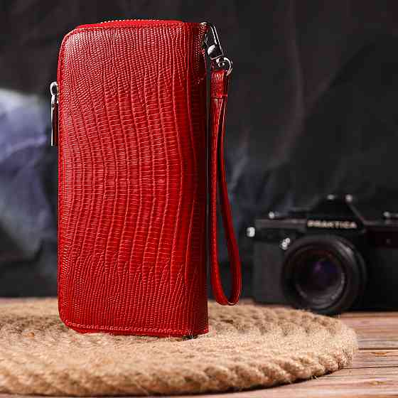 Оригінальний гаманець для жінок із натуральної фактурної шкіри Червоний (CANPELLINI) Київ