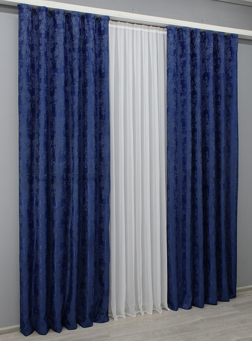 Комплект готових штор VR-Textil Жакард Sultan YL № 1483ш Синій 150х270 см 2 шт (33-0352) Київ - фото 4