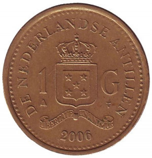Монета 1 гульден. 2004,05,06,08,09 рік, Нідерландські Антильські острови. (у холдере) Полтава - фото 1